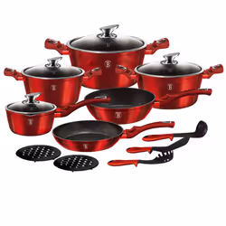 15 Pc Aluminium Non Stick Pots Pans Induction - Burgundy