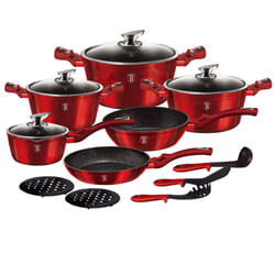 15 Pc Aluminium Non Stick Pots Pans Induction - Burgundy