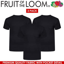 , L) Mens T Shirts Short Sleeve Fruit Of The Loom TShirts - Black (3 Pack