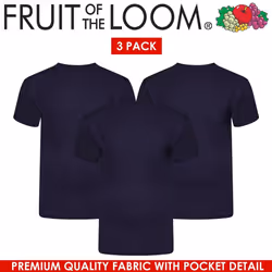 , L) Mens T Shirts Short Sleeve Fruit Of The Loom TShirts - Navy (3 Pack