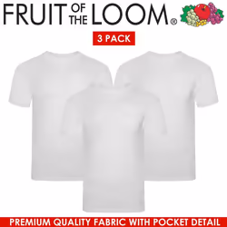 , S) Mens T Shirts Short Sleeve Fruit Of The Loom TShirts - White (3 Pack