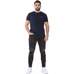 Gant Mens Contrast logo Crew Neck T-shirt - Blue, XL