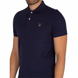 Gant Mens Original Pique Short Sleeve Polo Shirt - Navy, M