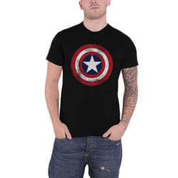 Marvel Comics T Shirt Captain America Distressed Shield new Official Mens Black - 2XL
