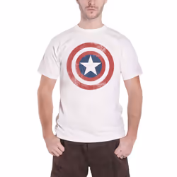 Marvel Comics T Shirt Captain America Distressed Shield new Official Mens White