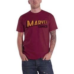 Marvel Comics T Shirt Warped Logo new Official Mens Maroon Red - S, Red