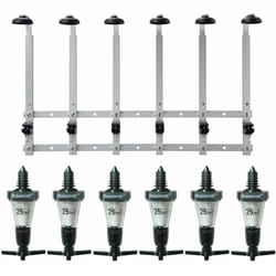 6 x 25ml Solo Bar Optic Spirit Measure & 6 Bottles 70cl/1L Wall Mounted Bracket