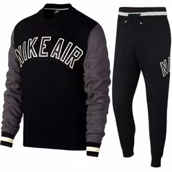Nike Air Mens Full Tracksuit Set Fleece Crew Sweatshirt Joggers - Black, L