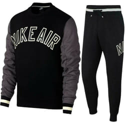 Nike Air Mens Full Tracksuit Set Fleece Crew Sweatshirt Joggers - Black, L