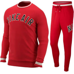 Nike Air Mens Full Tracksuit Set Fleece Crew Sweatshirt Joggers - Red, M