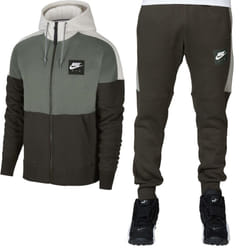 Nike Air Men Full Tracksuit Set Zip Up Hoodie 886044 - Olive Green, M