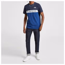 The North Face Mens T Shirt Woven Colour Block TNF Crew Neck Tee - Blue, XL