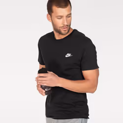 Nike Mens Futura T Shirt Sportswear Club Swoosh Classic Logo Crew Neck Tee - Black, S