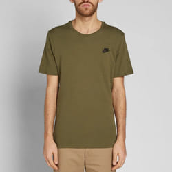 Nike Mens Futura T Shirt Sportswear Club Swoosh Classic Logo Crew Neck Tee - Olive, S