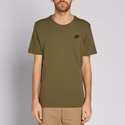 Nike Mens Futura T Shirt Sportswear Club Swoosh Classic Logo Crew Neck Tee - Olive, 2XL