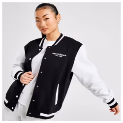 New Balance Womens Varsity Jacket Fleece Contrast Girls Bomber Sweat Jacket - XS, Black