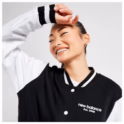 New Balance Womens Varsity Jacket Fleece Contrast Girls Bomber Sweat Jacket - XS, Black