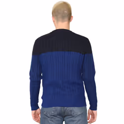 EX M&S Mens Jumper Cable Crew Neck Jumper - Navy Mix, XS
