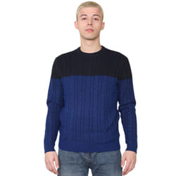 EX M&S Mens Jumper Cable Crew Neck Jumper - Navy Mix, XL