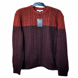 EX M&S Mens Jumper Cable Crew Neck Jumper - Red Mix, XS
