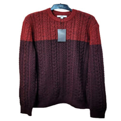 EX M&S Mens Jumper Cable Crew Neck Jumper - Red Mix, M