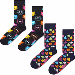Happy Socks Unisex 2 Pairs Gift Crew Size UK 7 - 11 - Cat