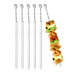 BBQ Barbecue Skewers Long Metal Flat Twist Kebab Food Stick Grill 6pc