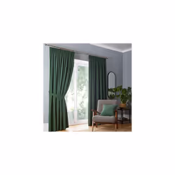 Fusion - Dijon - Blackout / Thermal Insulated Pair of Pencil Pleat Curtains - 66" Width x 54" Drop (168 x 137cm) in Bottle Gr ...