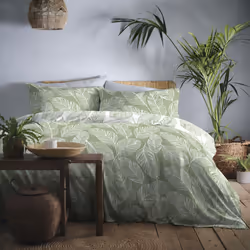 Fusion Matteo Botanical Palm Leaf Print Easy Care Reversible Duvet Cover Set - Green, Single