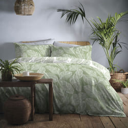 Fusion Matteo Botanical Palm Leaf Print Easy Care Reversible Duvet Cover Set - Green, Single
