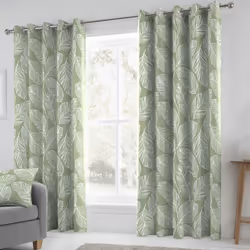 Fusion Matteo Botanical Palm Leaf Print 100% Cotton Eyelet Lined Curtains - Green, 46 x 72 Inch