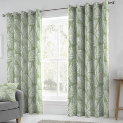 Fusion Matteo Botanical Palm Leaf Print 100% Cotton Eyelet Lined Curtains - Green, 66 x 72 Inch