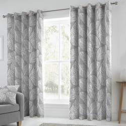 Fusion Matteo Botanical Palm Leaf Print 100% Cotton Eyelet Lined Curtains - Grey, 46 x 54 Inch