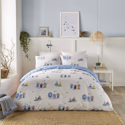 Beach Huts Duvet Cover Blue King