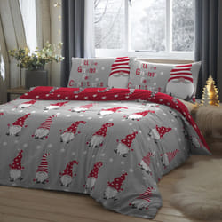 Fusion Christmas Gnome For Christmas 100% Brushed Cotton Reversible Duvet Cover Set - Silver, Double