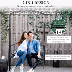 Outsunny Garden Arbor Arch Metal Bench  Loveseat Outdoor Decoration Patio