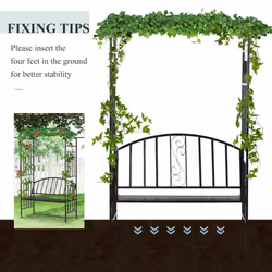 Outsunny Garden Arbor Arch Metal Bench  Loveseat Outdoor Decoration Patio