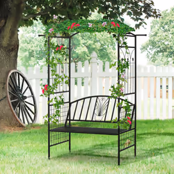 Outsunny Garden Arbour Arch Metal Bench Loveseat Outdoor Patio Plant Climber