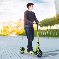 HOMCOM Teens Adult Kick Scooter Fold Adjust 14+ w/ Dual Brake System Green