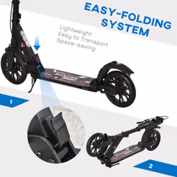 HOMCOM Adult Teens Kick Scooter Fold Adjust 14+ w/ Rear Wheel&Hand Brake Black