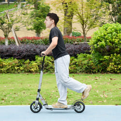 HOMCOM Adult Teens Kick Scooter Fold Adjust 14+ w/ Rear Wheel&Hand Brake Silver