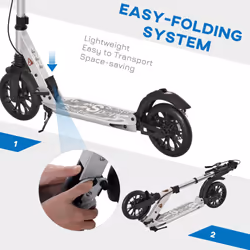 HOMCOM Adult Teens Kick Scooter Fold Adjust 14+ w/ Rear Wheel&Hand Brake Silver