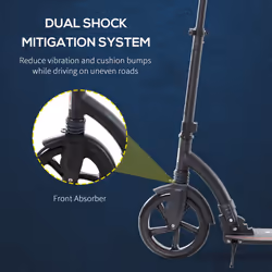 HOMCOM Teens Adult Kick Scooter Foldable Adjust Aluminium For 14+ Black