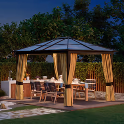 Outsunny 3x3.6m Garden Gazebo Tent w/ Magnet LED Solar Light Outdoor Sunshade