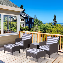 Outsunny 5 Pieces Outdoor Patio Furniture Set Wicker Conversation Set Deep Grey
