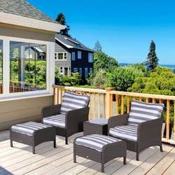 Outsunny 5 Pieces Outdoor Patio Furniture Set Wicker Conversation Set Deep Grey