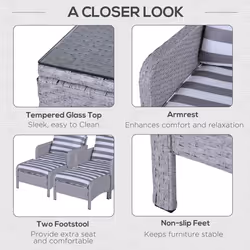 Outsunny 5 Pieces Outdoor Patio Furniture Set Wicker Conversation Set Grey - Additional view 4