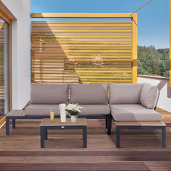 Outsunny 3pcs Garden Sectional Sofa Side Table Furniture Set w/ Cushion