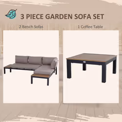Outsunny 3pcs Garden Sectional Sofa Side Table Furniture Set w/ Cushion