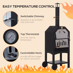 Outsunny Charcoal Tall Ovan Pizza Maker BBQ Grill Outdoor Picnic w/ Thermometer